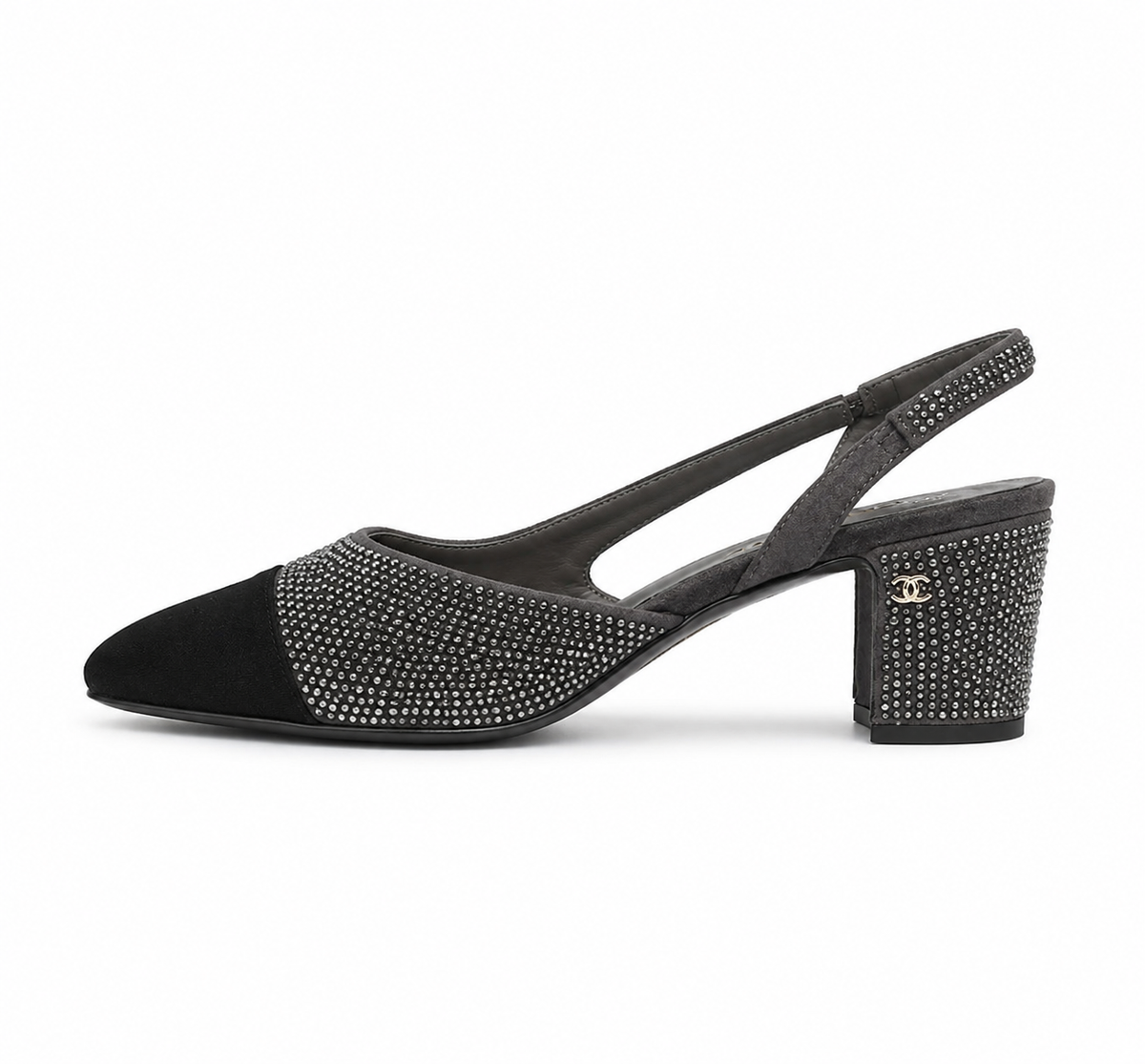 Channel Luxe Two-Tone Crystal Slingback Heels