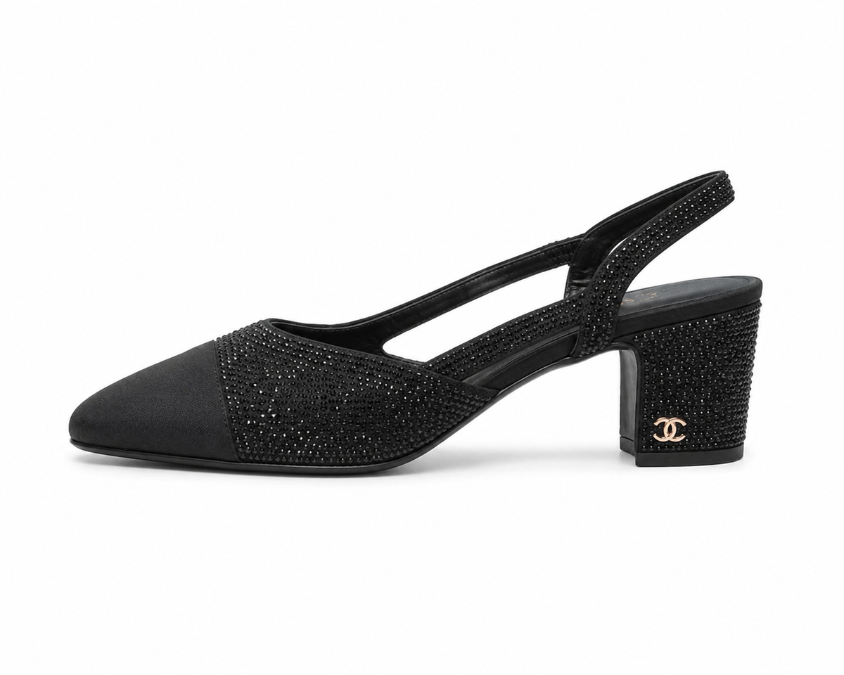 Channel Luxe Two-Tone Crystal Slingback Heels