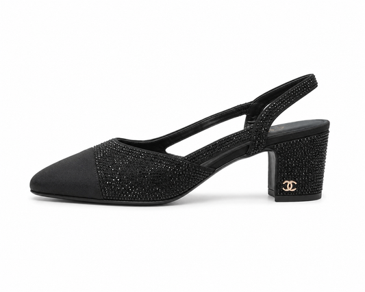 Channel Luxe Two-Tone Crystal Slingback Heels