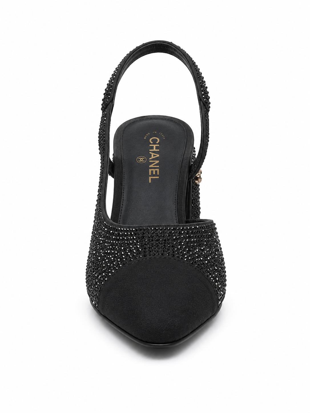 Channel Luxe Two-Tone Crystal Slingback Heels