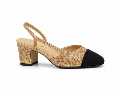 Channel Luxe Two-Tone Crystal Slingback Heels