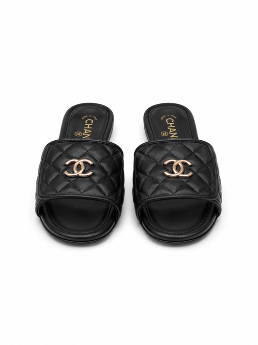 Chanel Quilted CC Slide Sandals