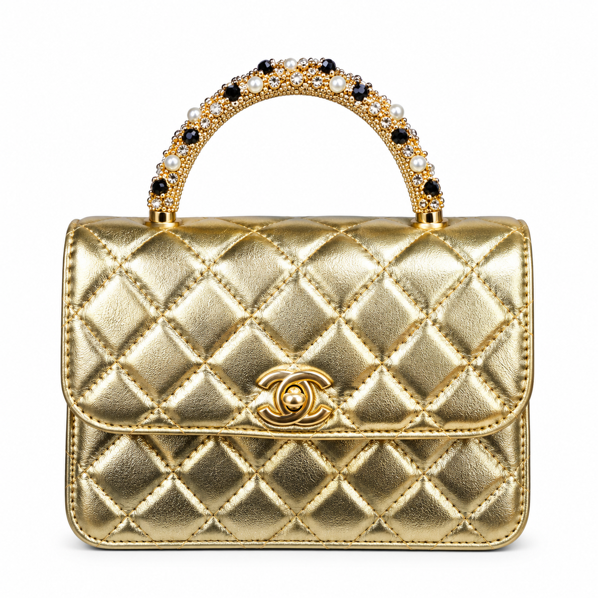 Chanel-Inspired  Quilted Pearl Handle Bag