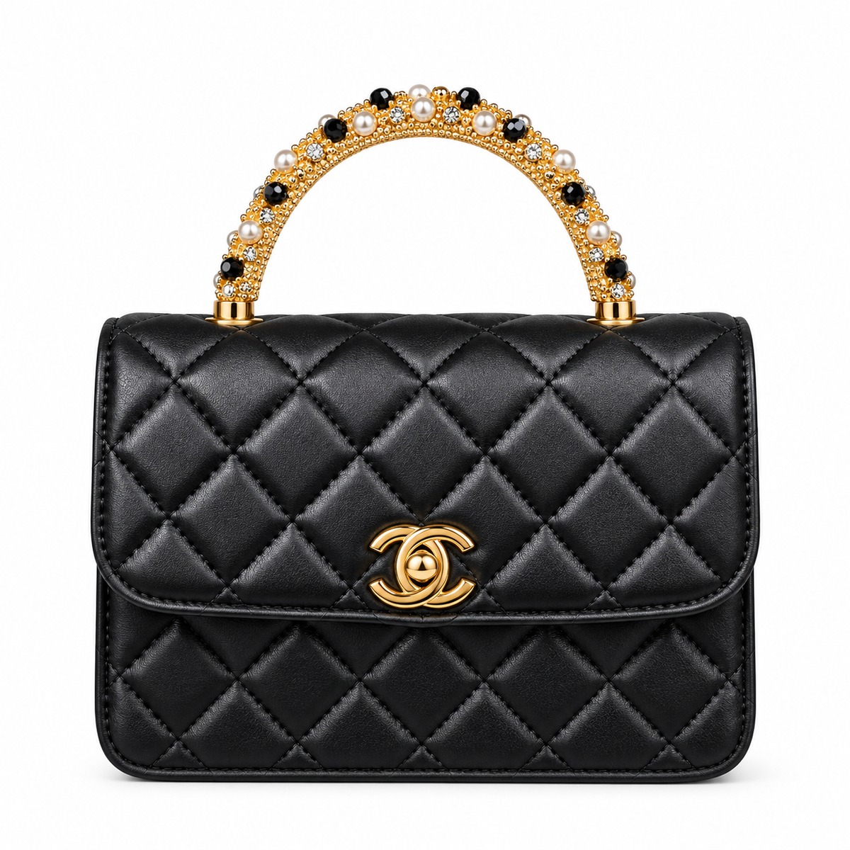 Chanel-Inspired  Quilted Pearl Handle Bag