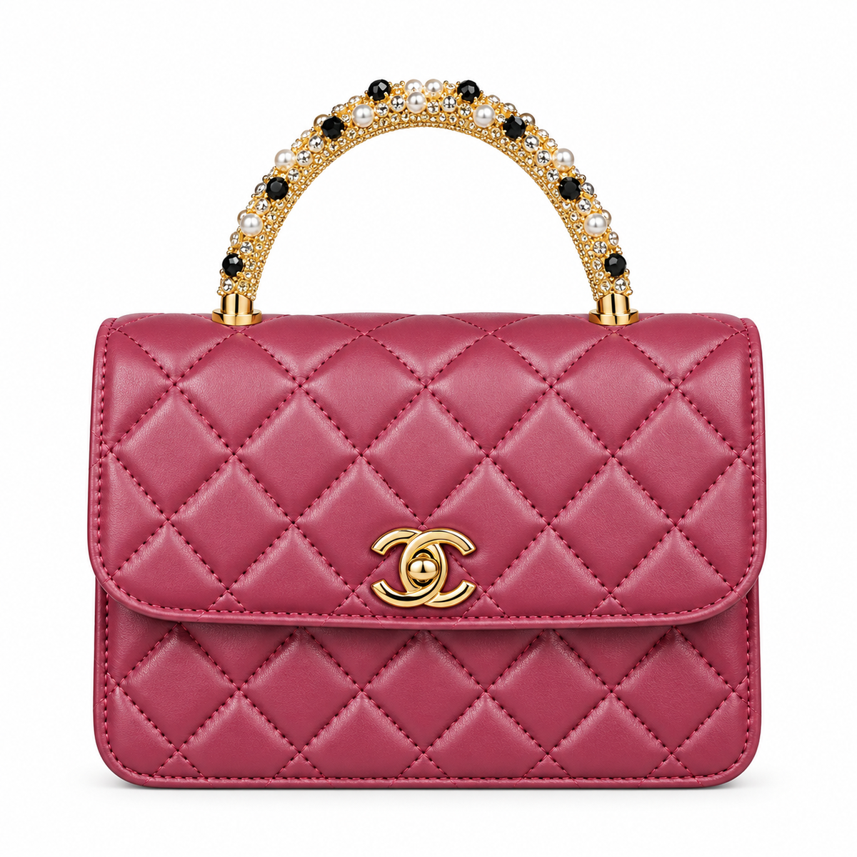 Chanel-Inspired  Quilted Pearl Handle Bag