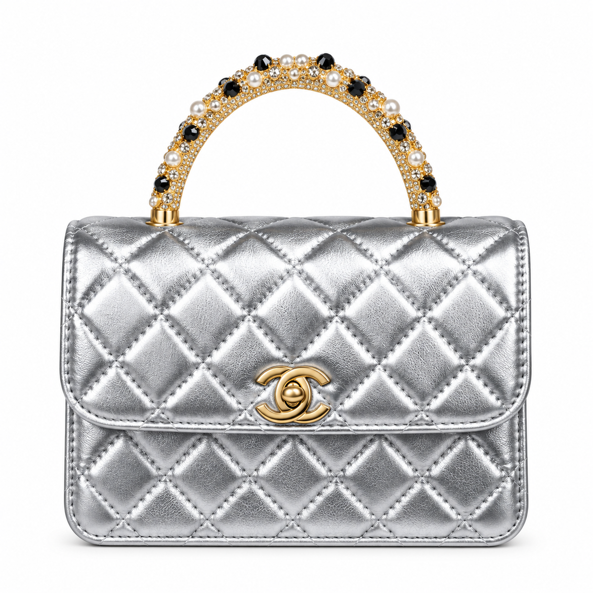 Chanel-Inspired  Quilted Pearl Handle Bag